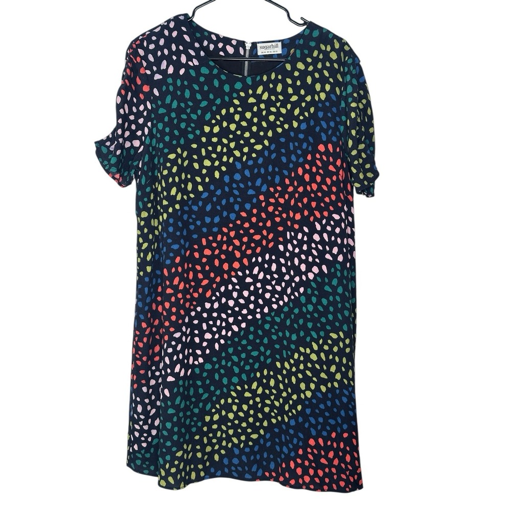 Sugarhill Brighton Black Rainbow Multicolor Shift Dress Career Casual Spring 12